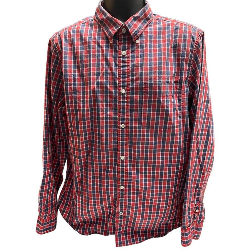 Gap Lived-In Men’s Plaid Button Down Shirt XL Long‎ Sleeve Red Blue Checkered